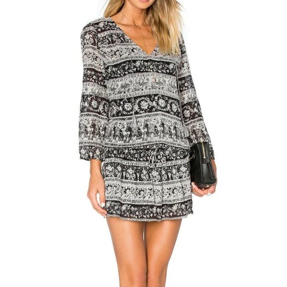 Joie Cotton Boho Mini Dress Extra Small Black Drop Waist V-Neck Vork Gauzy - Picture 6 of 6